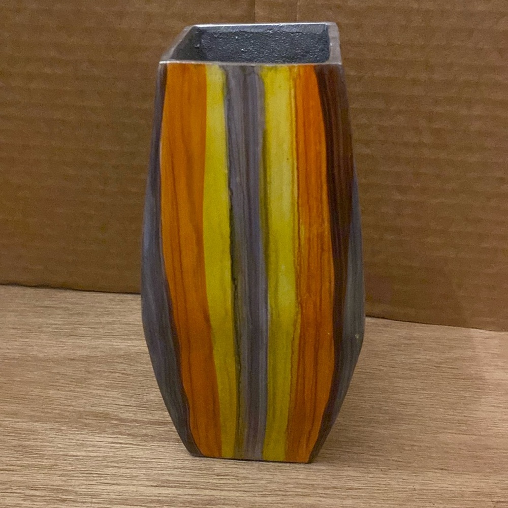 Hand Painted Multicolor Striped Vase Made In Indias 7”